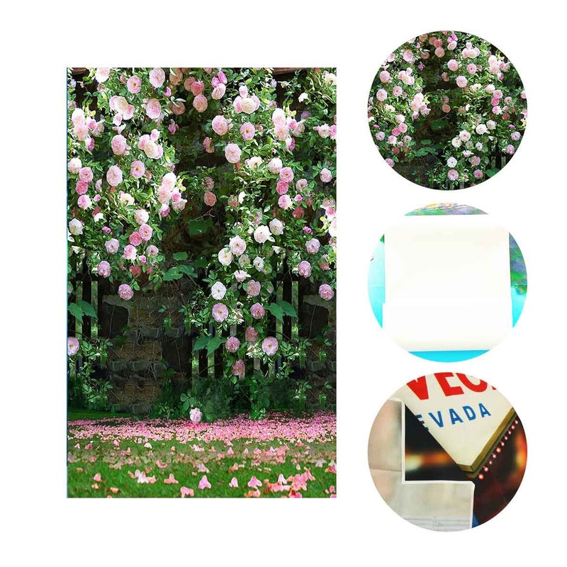 LYLYCTY 5x7ft Nature Scenery Backdrop Millennial Pink Flower Wall Green Leaves Photography Background A Vibrant Garden Backdrop LYLX008 - Image 5